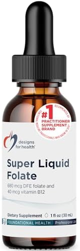 Designs for Health B12 + Folate Drops - Super Liquid Folate with Vitamin B12 as Methylcobalamin - 400mcg Folate + 40mcg Methyl B12 per Drop