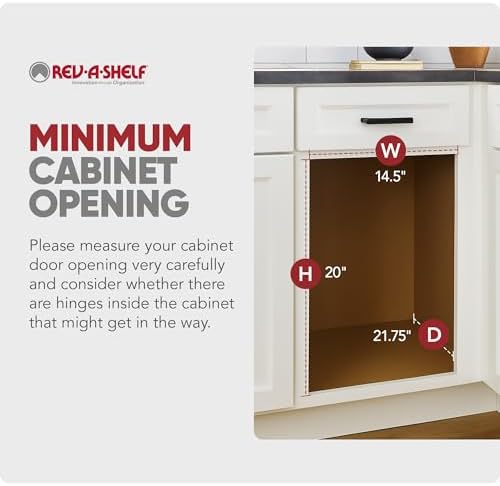 Rev-A-Shelf 35 Qt Bottom Mount Single Pullout Under Cabinet Kitchen Trash Cans for Base Cabinets, 150 Pound Rated Full-Extension Slides, Min Opening Width of 11.5", Silver, 4WCBM-15DM-1