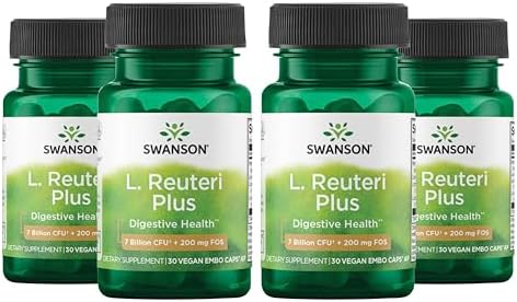 Swanson L. Reuteri Probiotic Plus, 7 Billion CFU, 30 Vegan Capsules | With Lactobacillus Rhamnosus, Acidophilus, and FOS Prebiotic for Gut-Health-Conscious Adults, Full-Spectrum Support