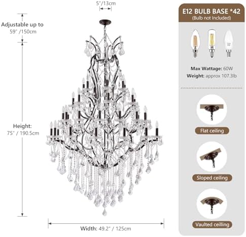 42 Lights Large Crystal Chandeliers for High Ceilings Maria Theresa Chandelier Light Fixture Heavy Vintage Chandelier for Foyer Hallway Entryway