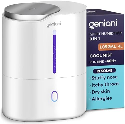GENIANI Portable Cool Mist Humidifiers for Bedroom & Office - Ultrasonic Humidifier for Home, Baby, Small Room with Auto Shut Off