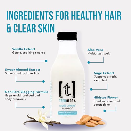 Teenology Teen Shampoo – Avoid Acne Breakouts, Sulfate & Paraben Free | Blueberry Pomegranate Cucumber – Free of pore-clogging oils – non-comedogenic formula with botanicals for acne-prone skin