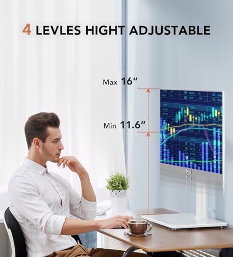 Single LCD Computer Monitor Free-Standing Desk Stand Mount Riser for 13 inch to 32 inch screen with Swivel, Height Adjustable, Rotation, Vesa Base Stand Holds One (1) Screen up to 77Lbs(HT05B-001))