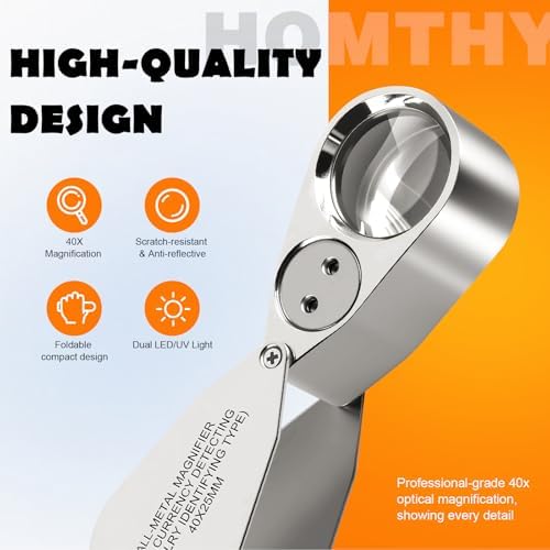 Leffis 40X Jewelers Loupe Magnifier LED/UV Illuminated Magnifying Glasses