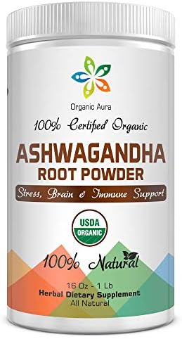 Certified Organic Ashwagandha Root Powder 16Oz -1Lb. Natural Stress, Brain and Immune Support. Enhances Overall Health. Raw Superfood. 100% Natural Herbal