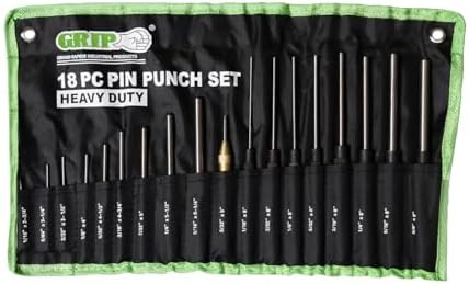 Grip 18 pc Heavy Duty Roll Pin Punch Gunsmithing Set - Roll Pin Punch, Long Pin Punch
