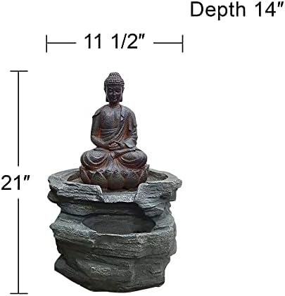 Meditating Buddha 24" High Outdoor Indoor Large Bubbler Fountain with Light | Zen Asian Decor Resin Floor LED Standing Water Feature for Outside Garden Patio Yard Backyard Porch Deck