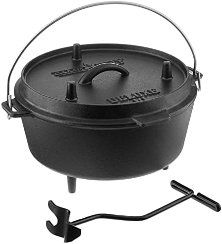 Camp Chef DO10-6 Quart Dutch Oven Pre-Seasoned Cast Iron with Lift Tool and Lid