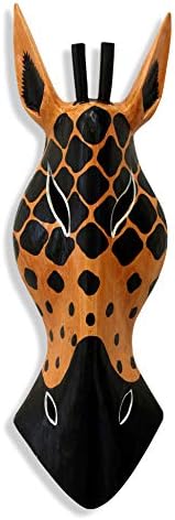 G6 Collection Wooden Tribal Giraffe Mask Hand Carved Wall Plaque Hanging Home Decor Accent Art Unique Sculpture Decoration Handmade Gift Handcrafted Decorative Mask (20" Tall)