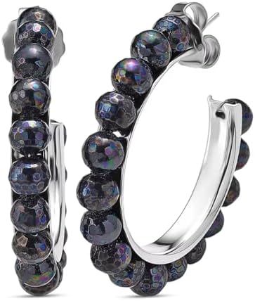 Shop LC Faceted Peacock Color Shell Pearl Hoop Earrings in Stainless Steel