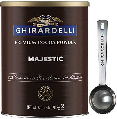 Ghirardelli Majestic Premium Cocoa Powder, 2 Pound Can with Ghirardelli Stamped Barista Spoon