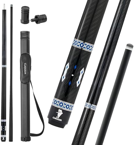 Carbon Fiber Pool Cue Stick with Case, 2pieces 58inch Low Deflection Professional Cue Stick for Billiards