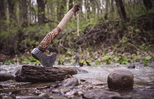 Poshland AX-7000 Custom Gift Forged Carbon Steel Viking Axe with Rose Wood Shaft, Viking Bearded Camping Axe
