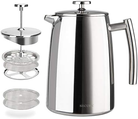 Secura French Press Coffee Maker, 50-Ounce, 304 Stainless Steel Insulated Coffee Press with Extra Screen