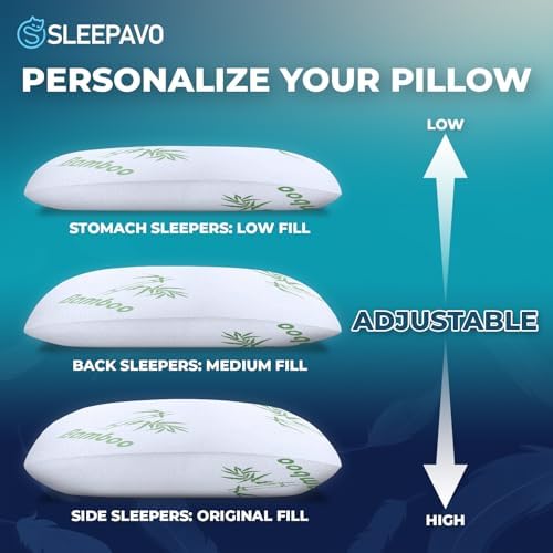 Memory Foam Pillows Queen Size Set of 2 - Cooling Bed Pillows for Sleeping - Back, Stomach, Side Sleeper Firm, Comfy Cool Shredded - 2 Pack, Rayon Derived from Bamboo
