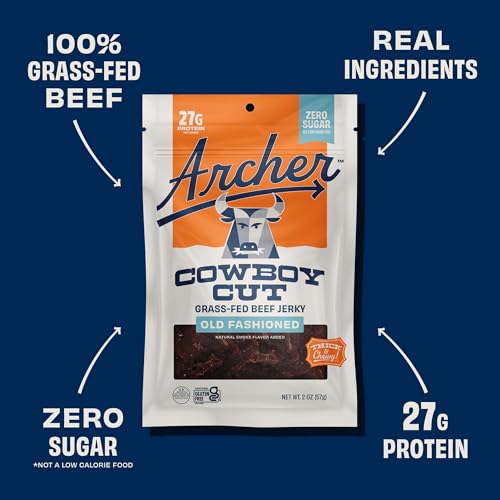 Archer Jerky Cowboy Cut Beef Jerky, Old Fashioned, Zero Sugar- 2 Oz, 6 Pack