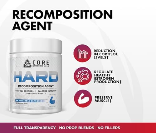 Core Nutritionals Hard Recomposition, Hormone Support, 84 Capsules | Cortisol Support, Fat Metabolism Support, KSM-66 Ashwagandha, DIM, L-Theanine