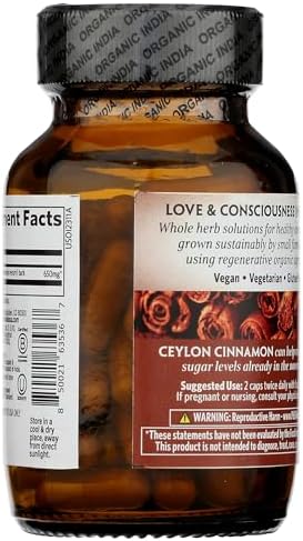 ORGANIC INDIA Ceylon Cinnamon Supplement - Organic Ceylon Cinnamon Capsules, Cinnamon Pills Herbal Supplement, Support Digestion, Source of Antioxidants, USDA Organic, Vegan, Gluten-Free - 90 Capsules