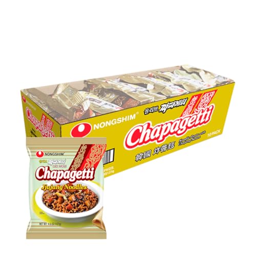 Nongshim Chapagetti, Black Bean Jajangmyeon Korean Ramen Noodles, 10 Pack | Black bean instant noodles with roasted chunjang sauce, onion-garlic notes