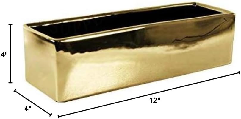 WGVI Long Rectangle Ceramic Planter Vase in White 14" x 4" x 4"H, Rectangular Box Block Terrarium Pot, Flower Arrangement, Tabletop Centerpiece
