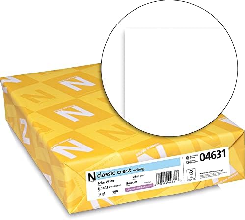 Neenah Paper 04631 CLASSIC CREST Paper, 24lb, 97 Bright, 8 1/2 x 11, Solar White, 500 Sheets