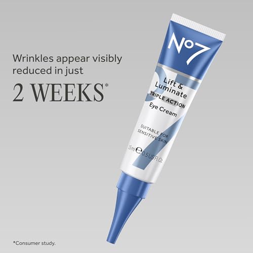 No7 Lift & Luminate Triple Action Under Eye Cream, 0.5 Oz | Treatment for Reducing Puffiness, Bags & Appearance of Wrinkles