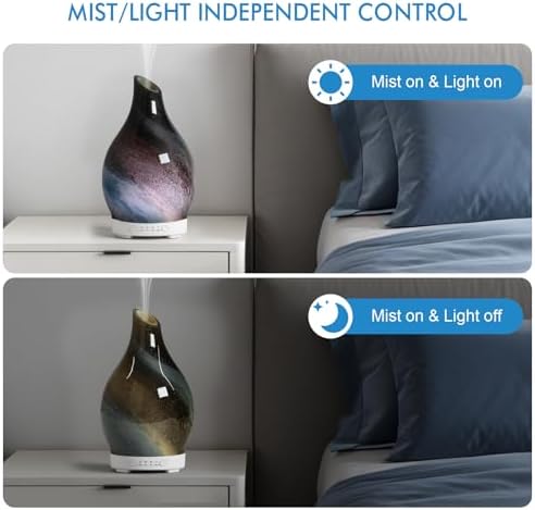 Aromatherapy Essential Oil Diffuser for Home- Art Glass Diffuser for Essential Oils with Waterless Auto Shut-Off 4 Timer 7 Colors LED Night Light