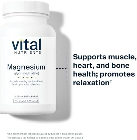Vital Nutrients Magnesium Glycinate + Malate - 120mg Vegan Magnesium Supplement for Women and Men - Muscle, Heart, Bone Support* - Promotes Relaxation - Gluten, Dairy and Soy Free - 100 Capsules