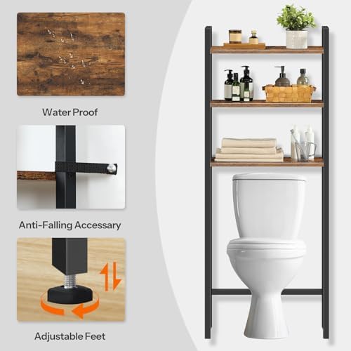 HOOBRO Over The Toilet Storage, 3-Tier Bathroom Organizer Shelf Over Toilet, Freestanding Bathroom Storage Shelves, Space Saver