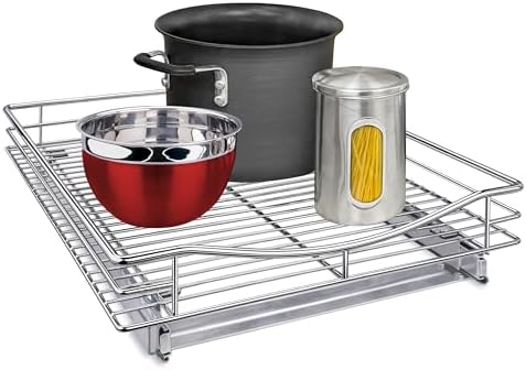 LYNK PROFESSIONAL® Pull Out Cabinet Organizer, Kitchen Slide Out Drawer | 11W x 21D Chrome cabinet pull-out shelves with 3/4-extension glides create easy-access storage for cookware and pantry items