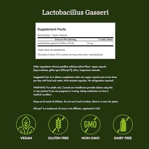 Swanson Lactobacillus Gasseri Probiotic, 3 Billion CFU, 60 Vegan Capsules | For Adults Seeking Digestive and Metabolic Support, a Lactic Acid-Producing Bacterium, Acid-Resistant with No Refrigeration