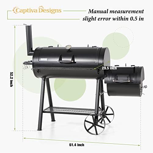 Captiva Designs Vertical Charcoal Smoker Grill Extra Large Barbecue Grill | 961 SQ.IN Outdoor Barrel BBQ Meat Smoker with 5 Removable Smoking Grates & Built-in Hooks for Outdoor Backyard Cooking