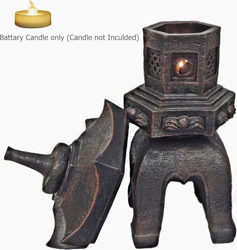 Bellaa Japanese Pagoda Garden Statue - 17” Brown Polyresin Zen Lantern Outdoor Decor