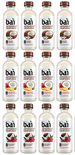 LUV-BOX Variety BAI ANTIOXIDANT Water pack, pack of 12, 18 fl oz, COCOFUSION MOLOKAI COCONUT, COCOFUSION MADAGASCAR COCONUT MANGO