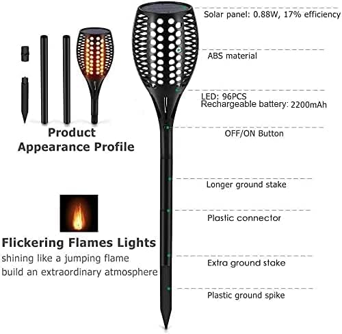 Aityvert Upgraded Larger Solar Torch Lights, Waterproof Outdoor Dancing Flames Light, Flickering Flames Garden Lights, Landscape Decoration Pathway Patio Lights 43" 96 LED (4 Pack)