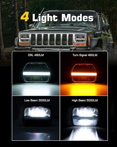 BICYACO 1 Pair 105W Rectangular 5x7/ 6x7 Inch Led Headlight High Low Beam Headlamp Compatible with Jeep Wrangler YJ Cherokee XJ Kenworth T300 1997-2010 Replacement H6054 H5054 H6054LL 69822 6052 6053