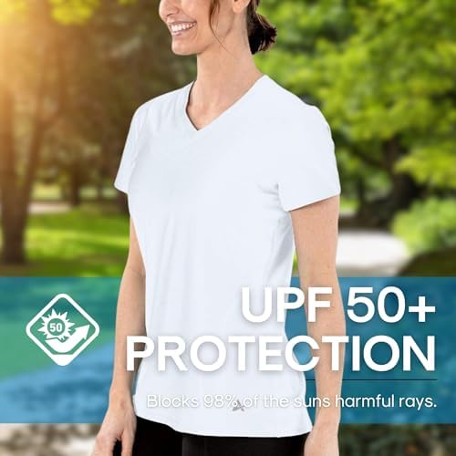 Arctic Cool Women's V-Neck Instant Cooling Moisture Wicking Performance UPF 50+ Short Sleeve Workout Shirt