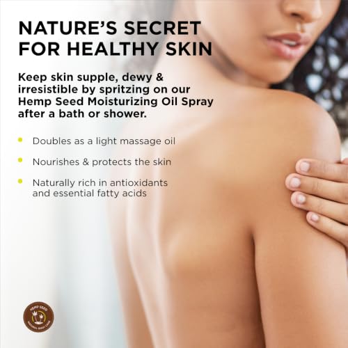 Hemp Seed Moisturizing Oil Spray - 8 oz - Smooth, Moisturize & Protect Skin - With Vitamin E + Hemp Seed, Coconut & Avocado Oils - Vegan, Cruelty Free
