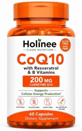 Holinee CoQ10 200mg with Trans-Resveratrol & B Vitamins, 60 Capsules | Enhanced Absorption, Cellular Energy, Antioxidant Support, GMO-Free