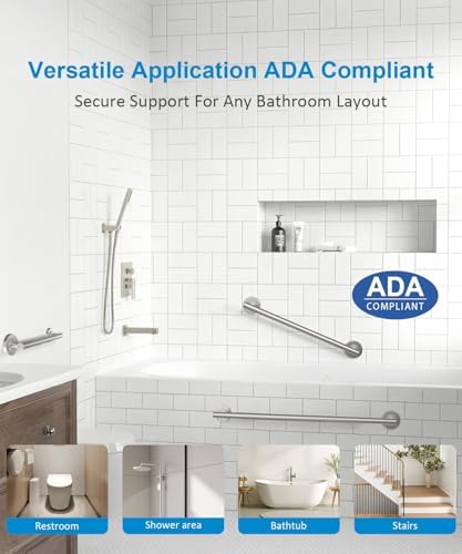 Shower Grab Bar Set, ADA Compliance Brushed Stainless Steel Handicap Grab Bar for Bathtubs and Showers, Modern 3-Pack 18" 24" 36" Shower Safety Bars for Seniors