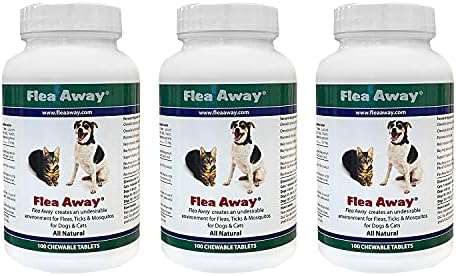 Flea Away All Natural Supplement for Fleas, Ticks, and Mosquitos Prevention for Dogs and Cats, 100 Chewable Treat Tablets, Single