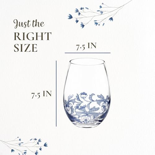 Spode Blue Italian Highball Glasses, 15 Oz - Blue & White, Set of 4 | Blue Italian Collection, Tall Tumbler for Serving Mojitos, Cocktails, Spritzers & Fruit-Infused Beverages, Glass Construction