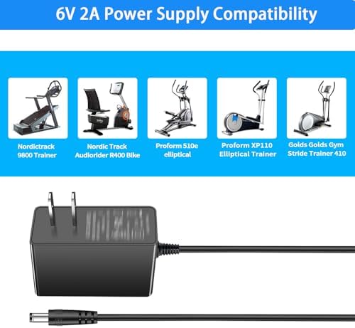 6V 2A Power Supply Cord, for ProForm and Nordictrack Elliptical Charger. | for ProForm 850 510E 480 490 500 600 LE, 390 395 475 510 EX