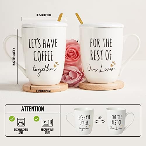 AW BRIDAL Ceramic Engagement Gifts For Couples Coffee Mugs Set Of 2, 12 Oz | Unique Newly Engaged Bachelorette Bridal Shower Gift for Bride