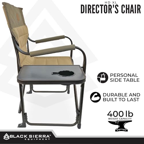 XL Directors Chair with Foldable Side Table, Heavy Duty Camp Chair supports 400 Lbs