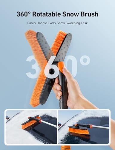 AstroAI 2" 1 Ice Scraper & Snow Shovel Kit, 47.2" Ice Scrapers for Car Windshield and 360° Pivoting Snow Brush