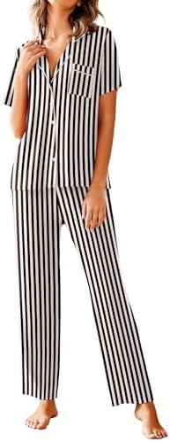 Avidlove Women Pajamas Set Notch Collar Soft Sleepwear Pjs Short Sleeve Button Down Nightwear with Long Pants