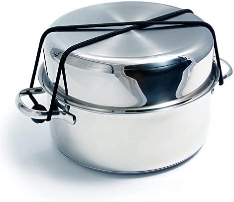 Camco 7 Piece Stainless Steel Cookware Nesting Pots and Pans Set w/Lids, Detachable Handles & Storage Strap for Camping, Tailgating, and RV
