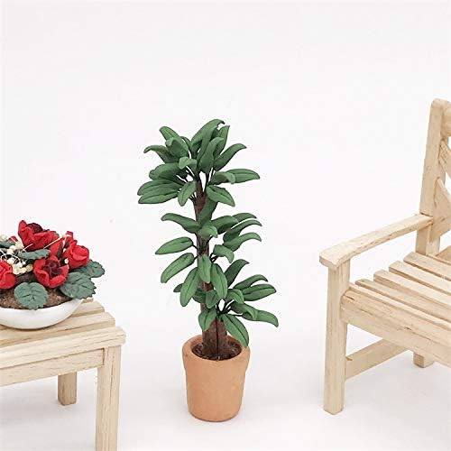 Dollhouse Decoration Accessories, 1:12 Toy House Miniature Scene Model Potted Green Plant Posing Fortune Tree Pretend Toys