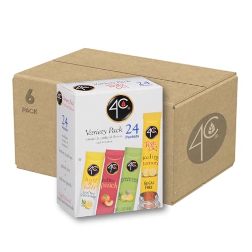 4C Powder Drink Mix Packets, Iced Tea Variety 1 Pack, 24 Count, Singles Stix On the Go, Refreshing Sugar Free Water Flavorings